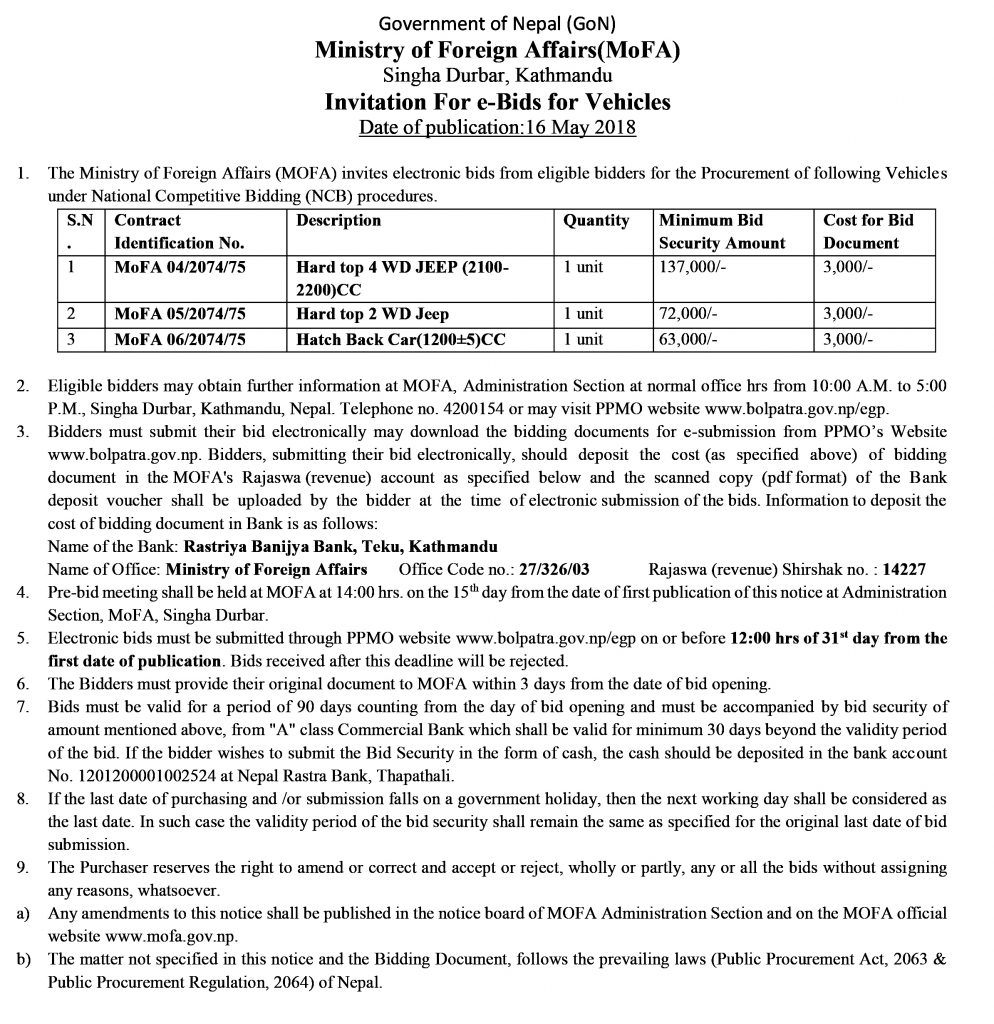 Invitation for e-Bids ” Supply and Delivery of Vehicle” – Ministry of ...